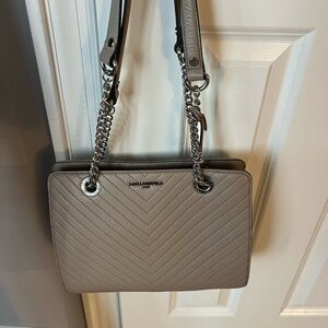 Karl Lagerfeld brand new gray leather purse with Silver hardware